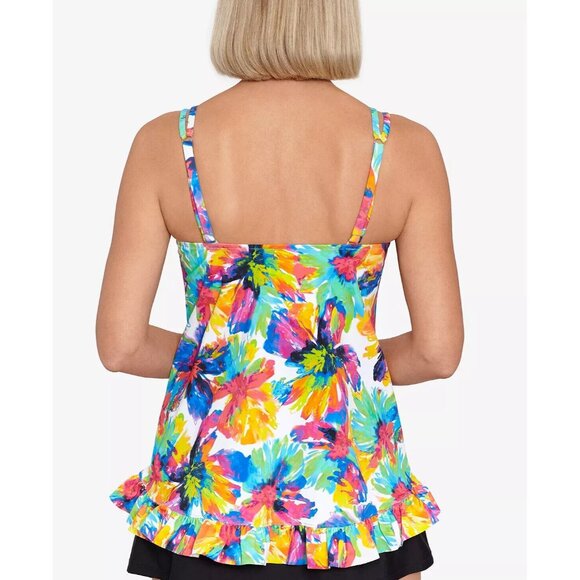 Swim Solutions Women's Printed High-Low Tankini Top Blue Green Size 14 MSRP $72 - Picture 3 of 3